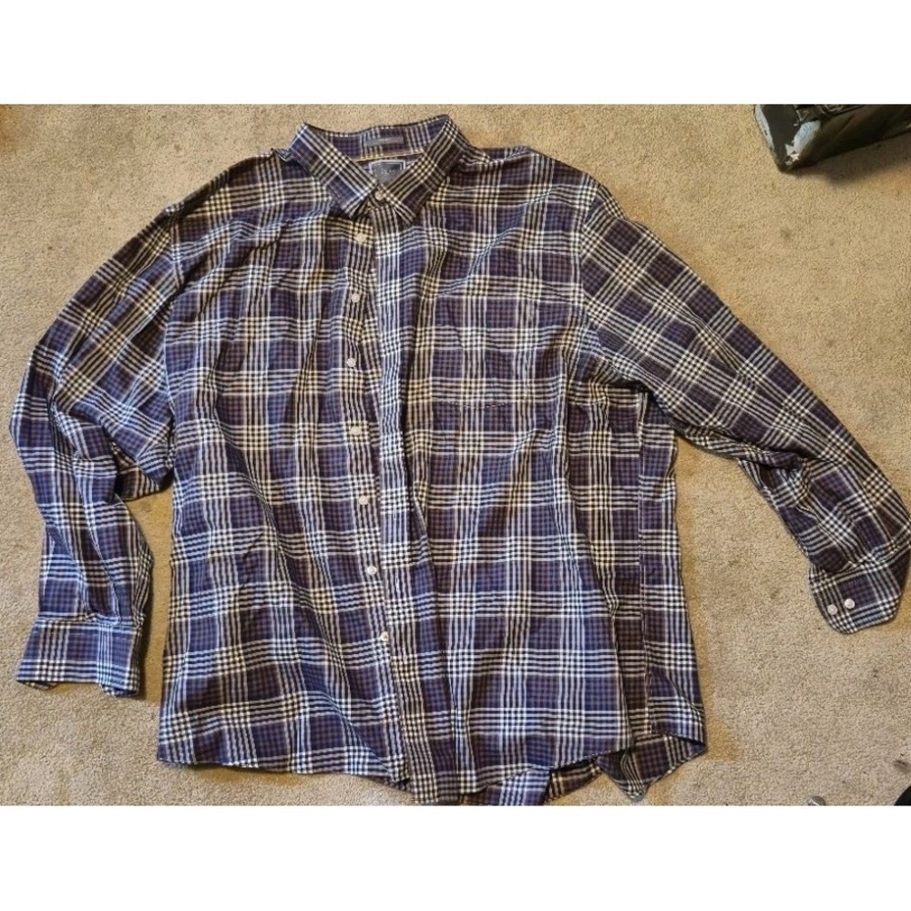 ENRO Mens Plaid Button Down Shirt 3XB Big Tall Blue Brown Cotton Flannel